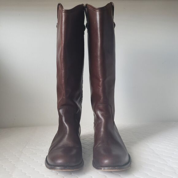 Frye Melissa Button Tall Riding Boots Womens 7 1/2 Leather Redwood Brown - Picture 2 of 7